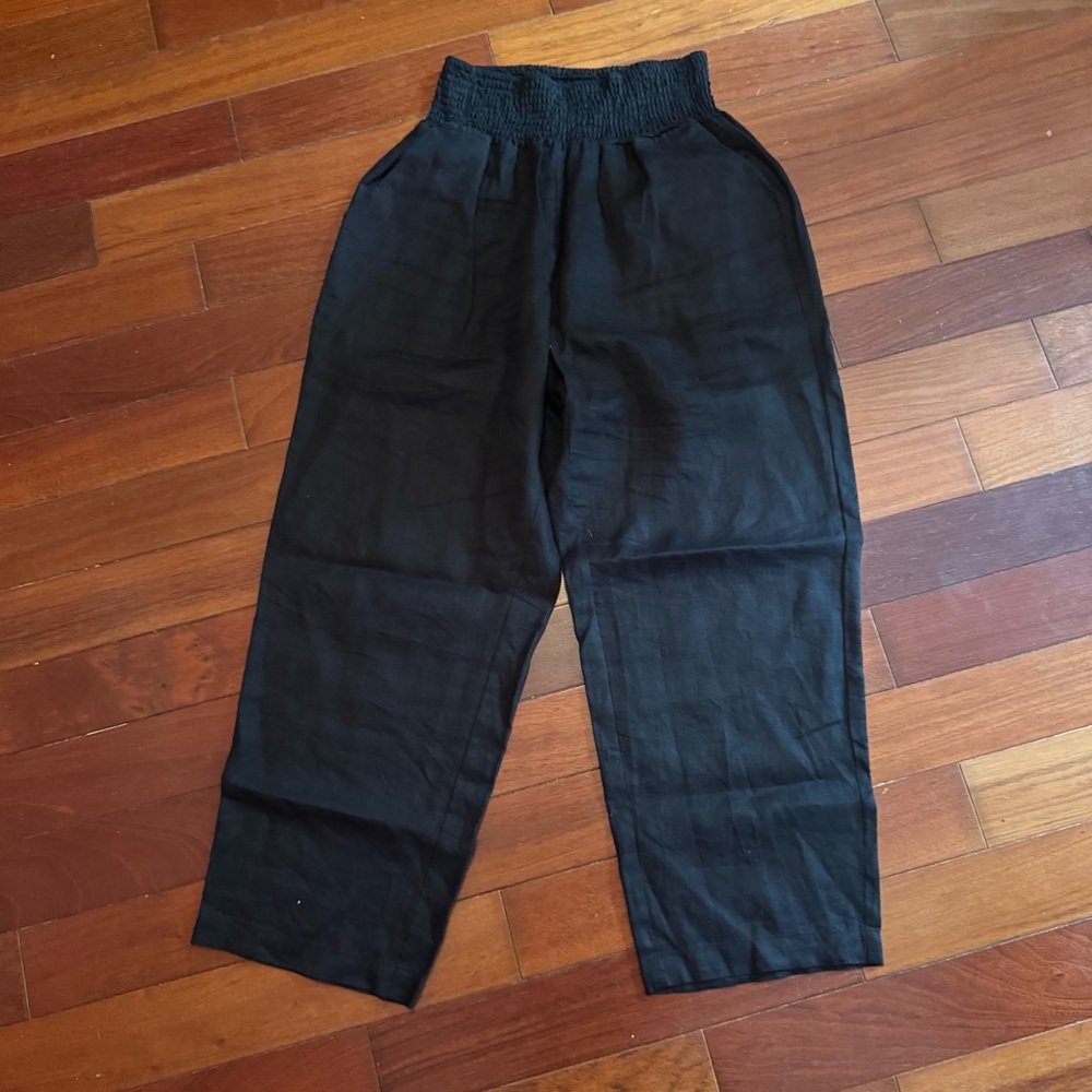 Quince Black linen maternity pants
